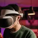 VR headset connected to a gaming PC with DisplayPort cables in a modern setup